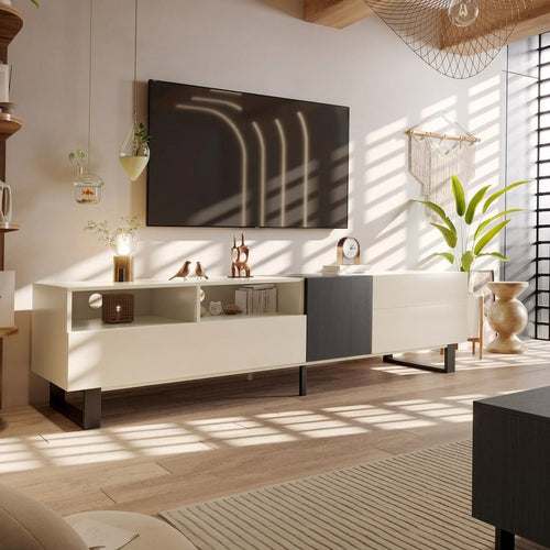 Natural+Black 70.9 TV Stand with Double Storage for 80 TVs