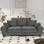85.4 Modern Curved Sofa, Back Upholstered Couch with 2 Decorative Throw Pillows, Corduroy Fabric Couch