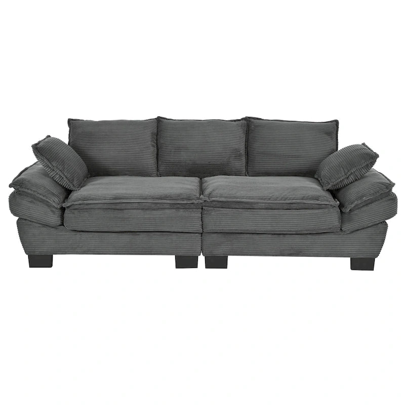 Corduroy Fabric Sofa with Removable Cushions and Throw Pillows