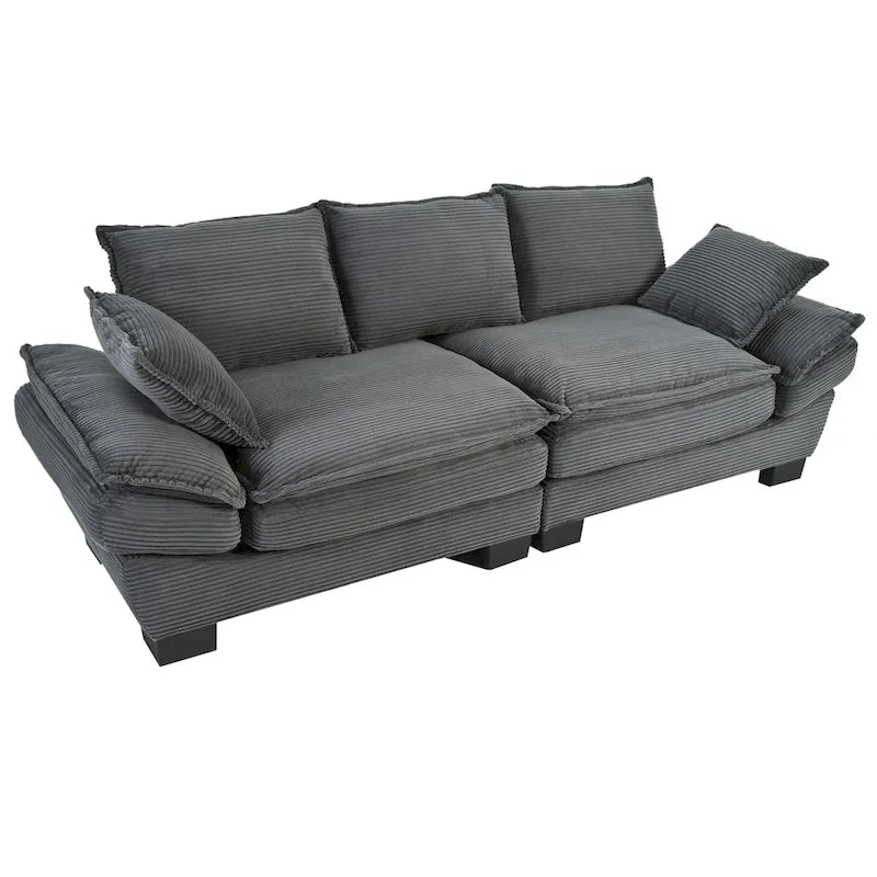 Corduroy Fabric Sofa with Removable Cushions and Throw Pillows