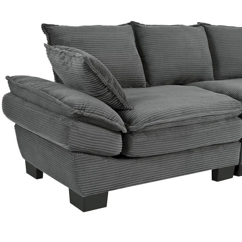 Corduroy Fabric Sofa with Removable Cushions and Throw Pillows