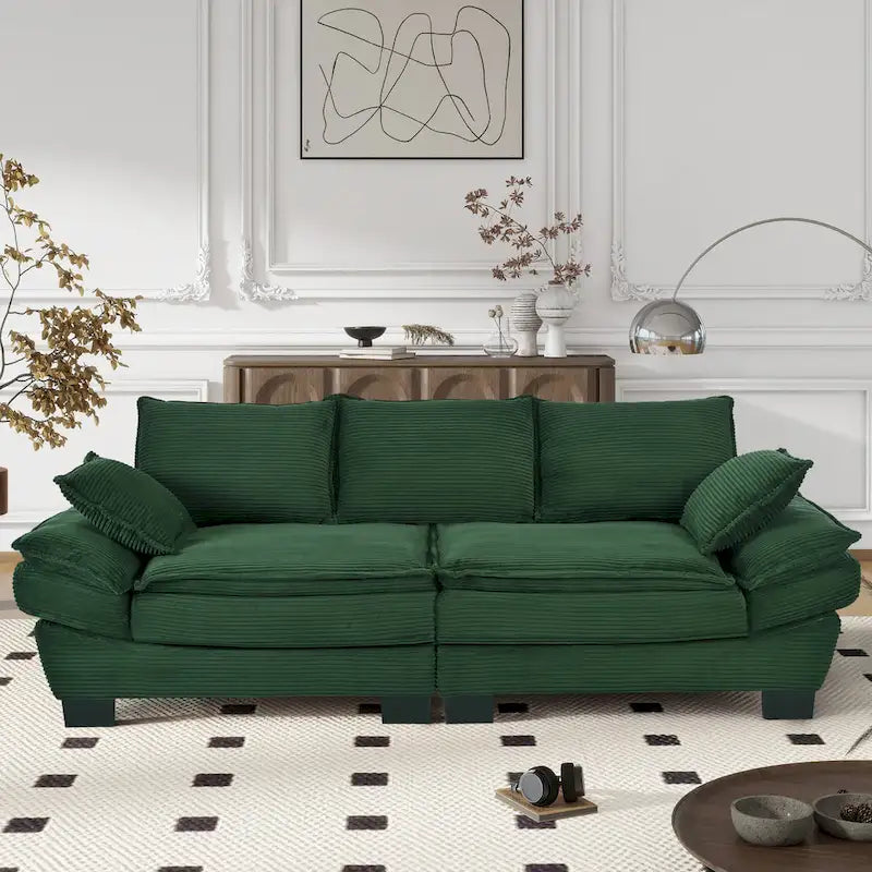 Corduroy Fabric Sofa with Removable Cushions and Throw Pillows