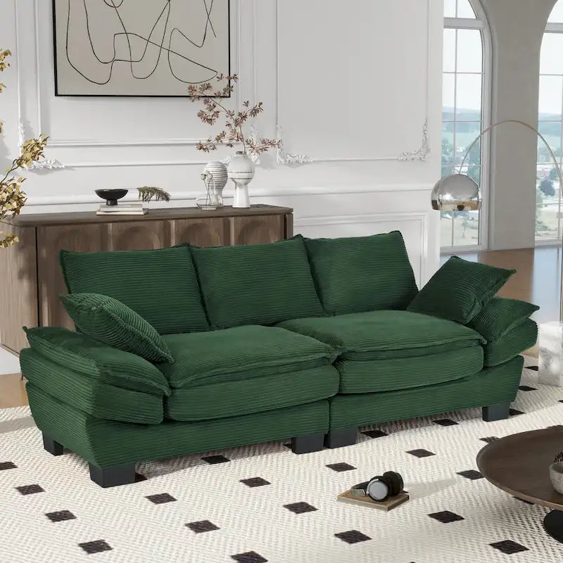 Corduroy Fabric Sofa with Removable Cushions and Throw Pillows