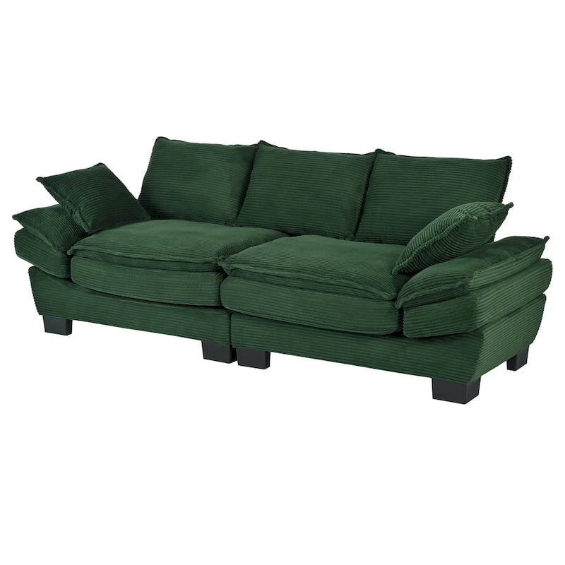 Corduroy Fabric Sofa with Removable Cushions and Throw Pillows
