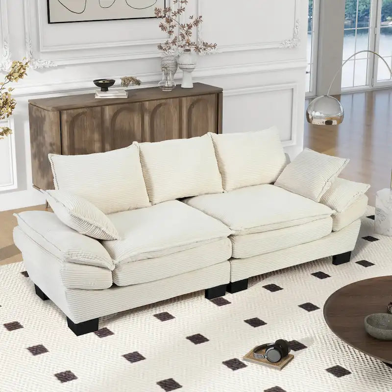 Corduroy Fabric Sofa with Removable Cushions and Throw Pillows