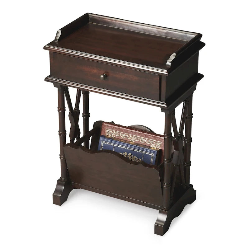 Mesa auxiliar negra de 24" con cajón y estante