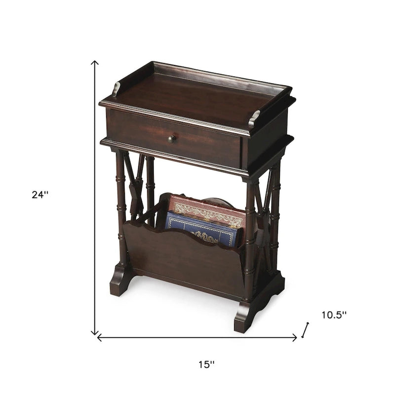 Mesa auxiliar negra de 24" con cajón y estante