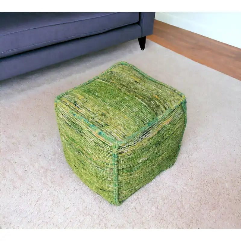 18 Green Recycled Silk and Cotton Blend Cube Pouf Ottoman