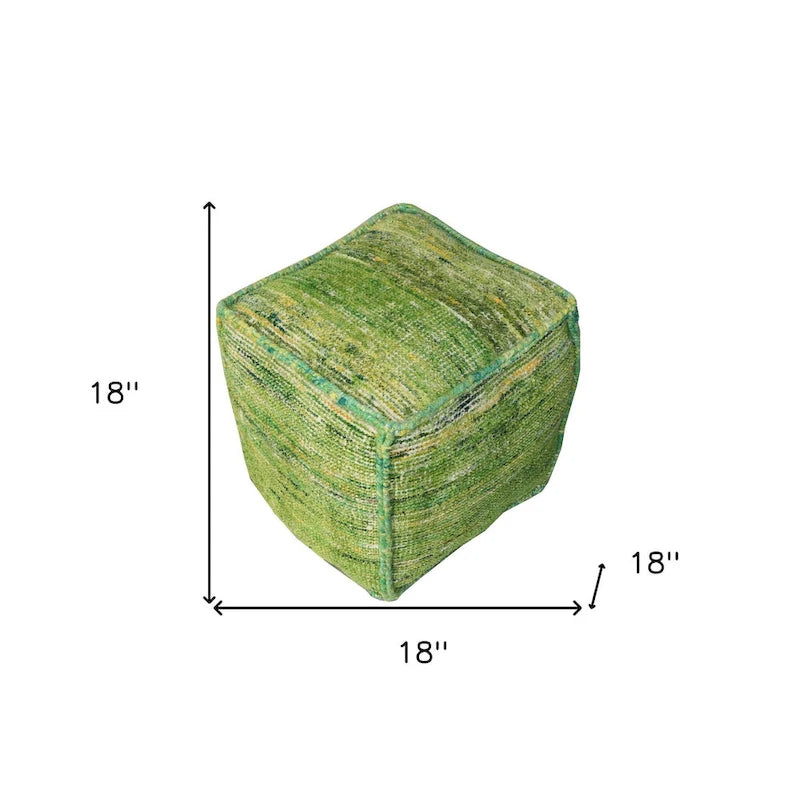 45,7-cm-Würfelhocker – grüner recycelter Seiden- und Baumwollmix