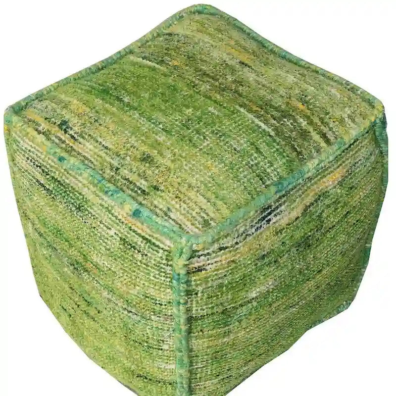 45,7-cm-Würfelhocker – grüner recycelter Seiden- und Baumwollmix