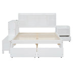 Cama de plataforma matrimonial con almacenamiento, escritorio, puertos USB y 2 cajones - Blanca
