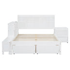 Cama de plataforma matrimonial con almacenamiento, escritorio, puertos USB y 2 cajones - Blanca
