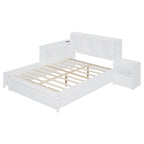 Cama de plataforma matrimonial con almacenamiento, escritorio, puertos USB y 2 cajones - Blanca