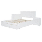 Cama de plataforma matrimonial con almacenamiento, escritorio, puertos USB y 2 cajones - Blanca