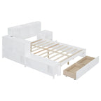 Cama de plataforma matrimonial con almacenamiento, escritorio, puertos USB y 2 cajones - Blanca