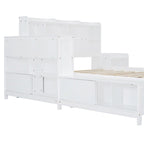Cama de plataforma matrimonial con almacenamiento, escritorio, puertos USB y 2 cajones - Blanca