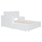 Cama de plataforma matrimonial con almacenamiento, escritorio, puertos USB y 2 cajones - Blanca