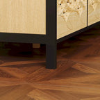 Schrank mit neun Schubladen, geschnitzten Holzschubladen und Metallrahmen