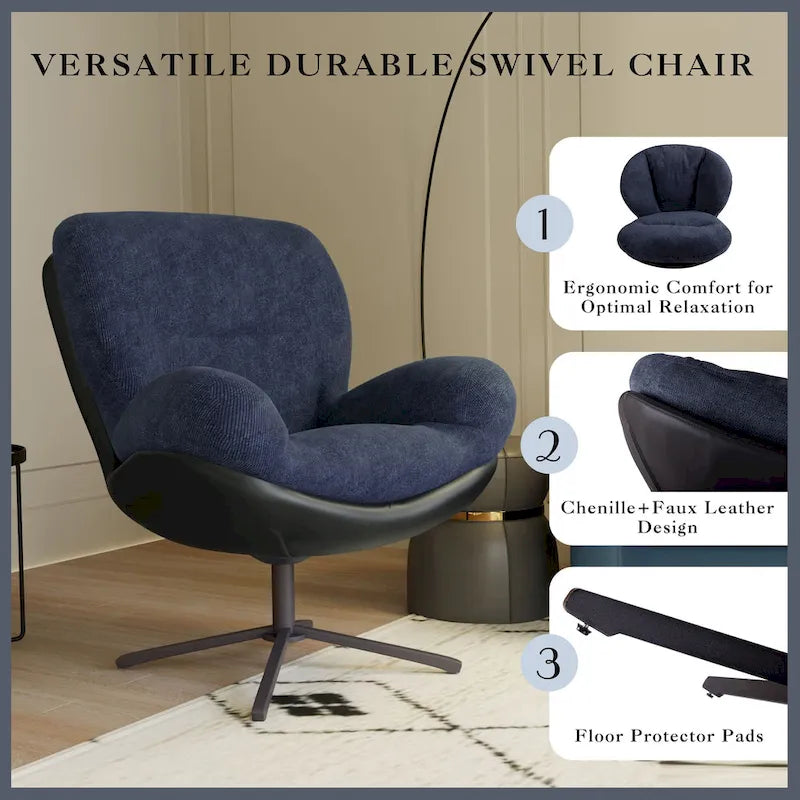 Sillón giratorio de chenilla con base de metal