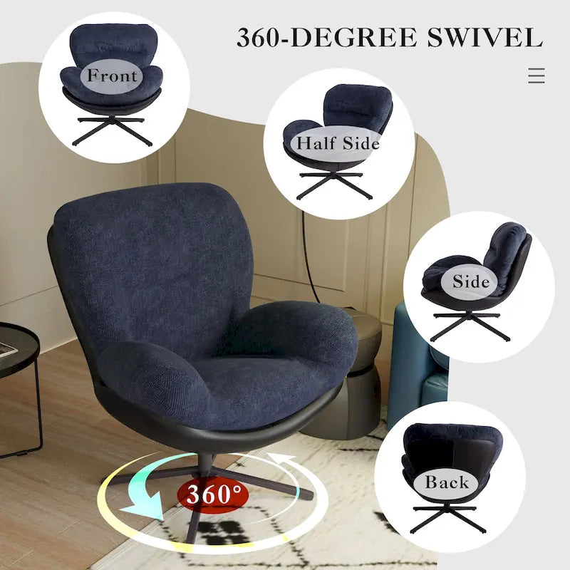 Chenille Swivel Chair with Metal Base
