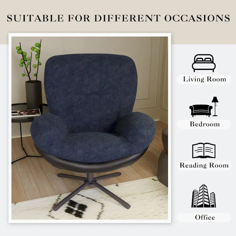 Chenille Swivel Chair with Metal Base