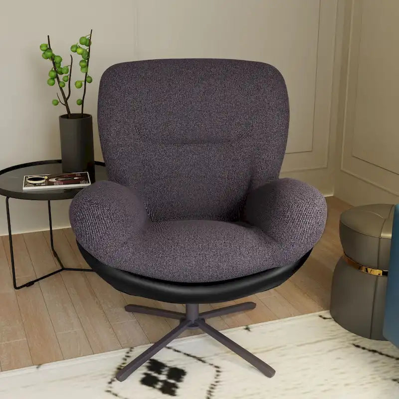Chenille Swivel Chair with Metal Base