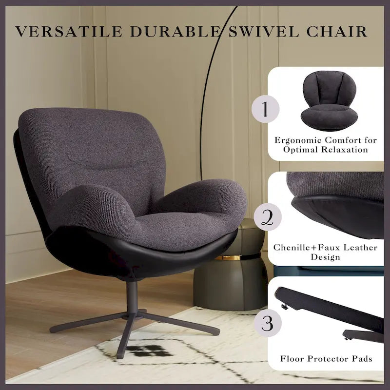 Chenille Swivel Chair with Metal Base