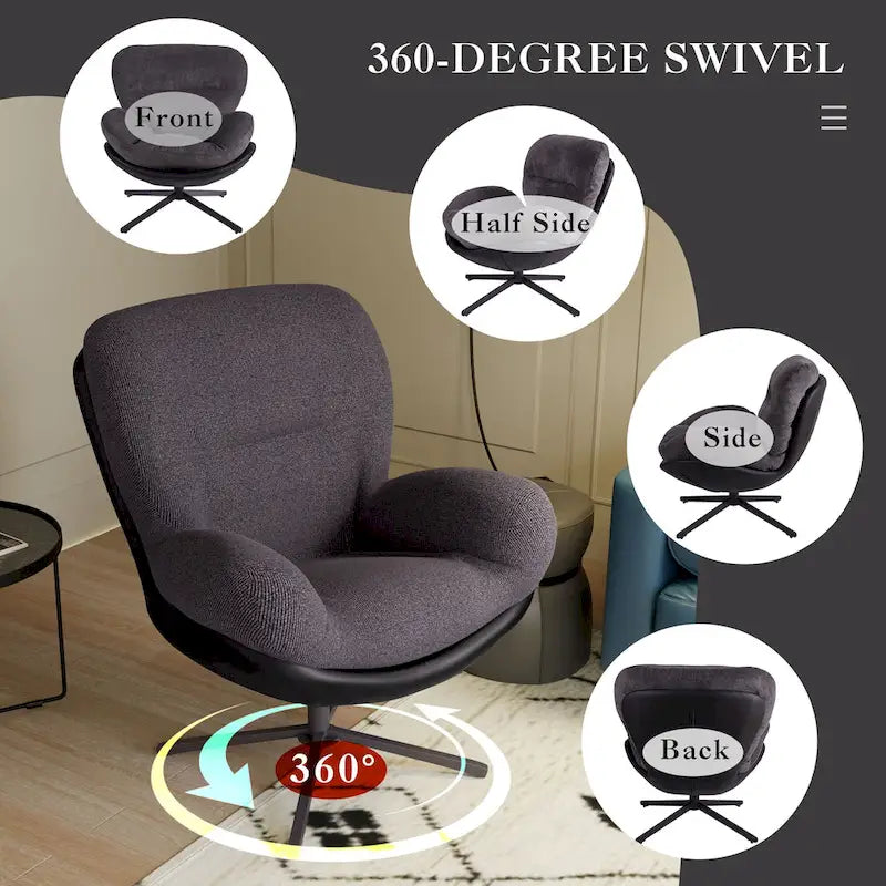Chenille Swivel Chair with Metal Base