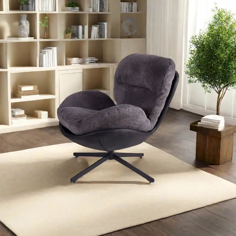 Chenille Swivel Chair with Metal Base