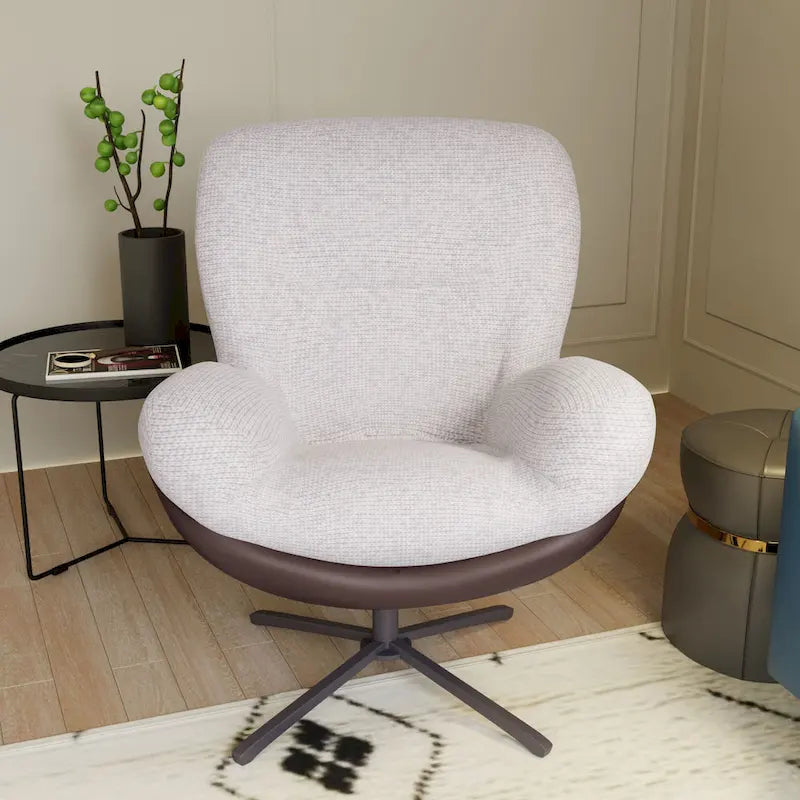 Chenille Swivel Chair with Metal Base