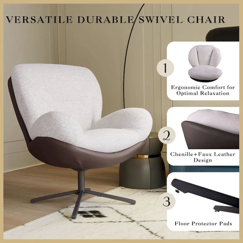 Chenille Swivel Chair with Metal Base