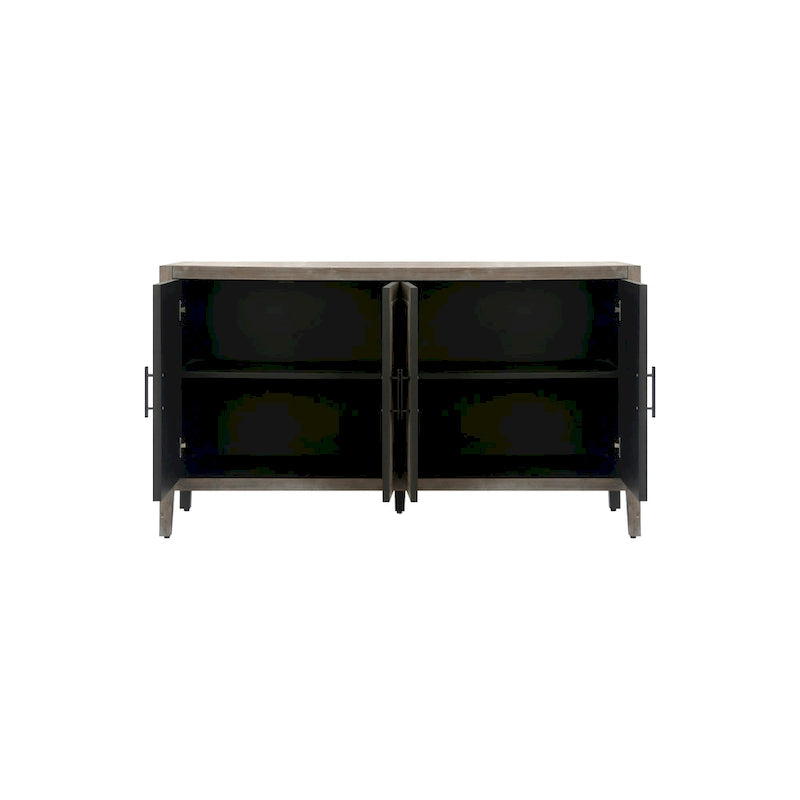 Sideboard-Schrank mit 4 Türen, verstellbarem Einlegeboden und Beinen aus Massivholz