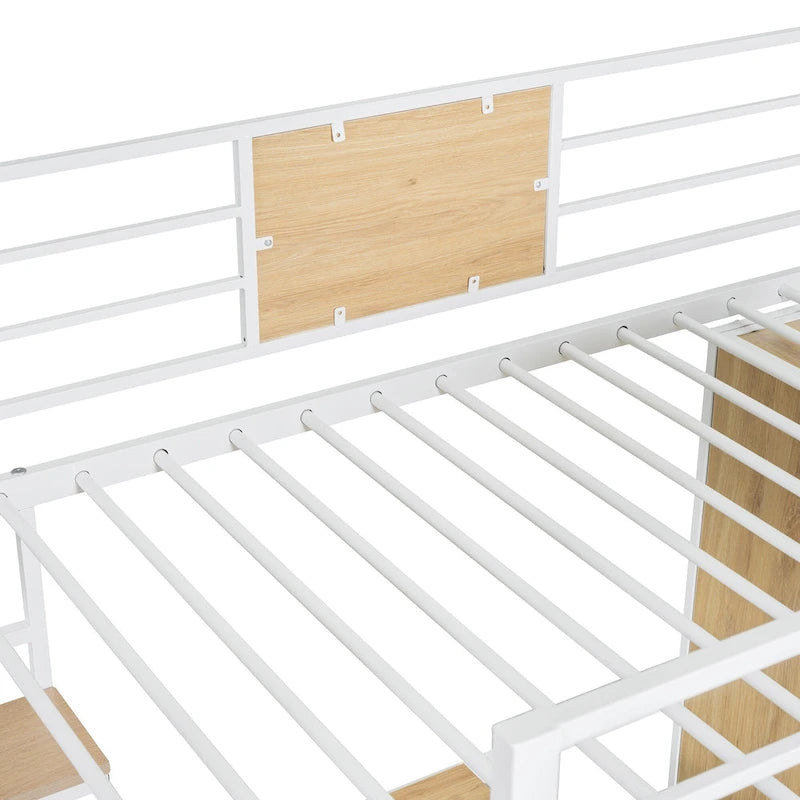 Hochbett in Einzelgröße mit L-förmigem Schreibtisch, Kleiderschrank, Sicherheitsgitter und Leiter