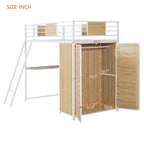 Hochbett in Einzelgröße mit L-förmigem Schreibtisch, Kleiderschrank, Sicherheitsgitter und Leiter