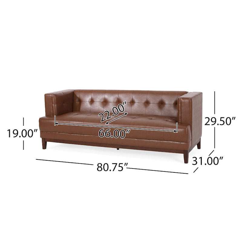 Sofa mit Knopfheftung für 3 Personen, 80.75", mit Holzbeinen
