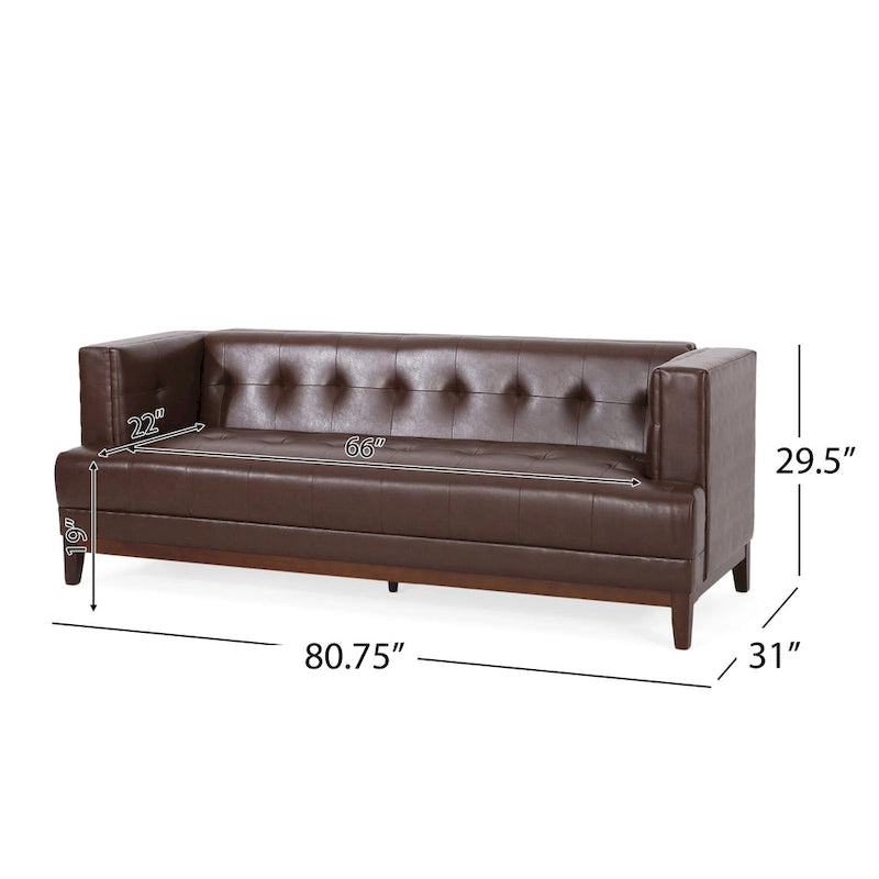 Sofa mit Knopfheftung für 3 Personen, 80.75", mit Holzbeinen