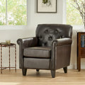 Fauteuil club capitonné en cuir reconstitué marron