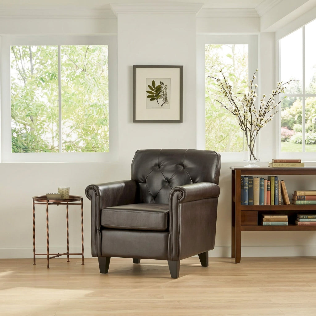 Veronica Tufted Brown Leather Club Chair by Christopher Knight Home