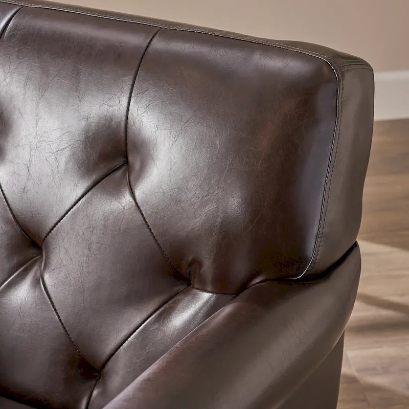Fauteuil club capitonné en cuir reconstitué marron