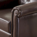 Fauteuil club capitonné en cuir reconstitué marron