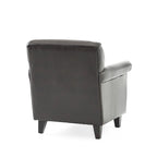 Fauteuil club capitonné en cuir reconstitué marron