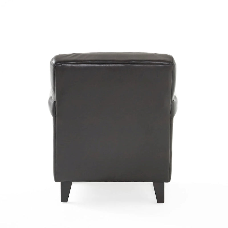 Fauteuil club capitonné en cuir reconstitué marron