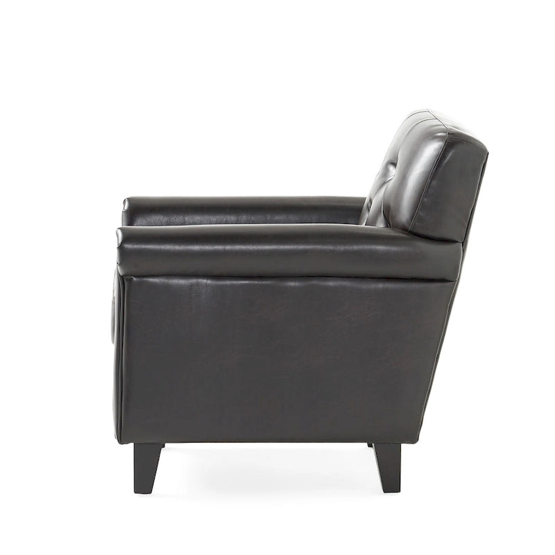 Fauteuil club capitonné en cuir reconstitué marron