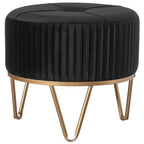 Round Velvet Ottoman Stool Raised with Hairpin Gold Base