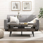 Table basse contemporaine avec tiroirs et rangement ouvert