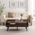 Table basse contemporaine avec tiroirs et rangement ouvert