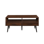 Table basse contemporaine avec tiroirs et rangement ouvert
