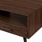 Table basse contemporaine avec tiroirs et rangement ouvert