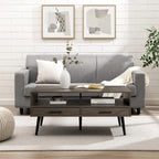 Table basse contemporaine avec tiroirs et rangement ouvert