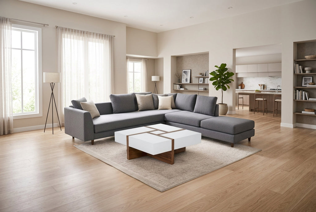 Modern White and Walnut Square Coffee Table with Storage